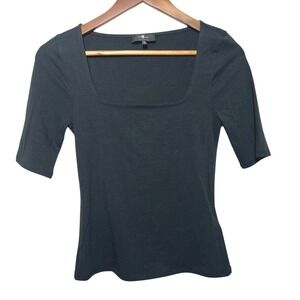 7 For All Mankind Black Square Neck Top Small Stretch Tee Made in Peru
